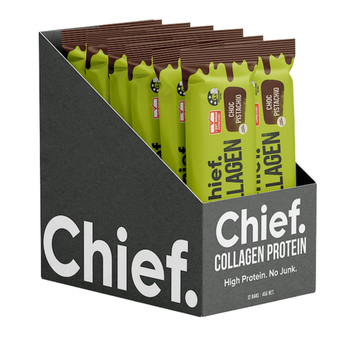 Chief Collagen Protein Choc Bar (12 bars) Box of 12 bars Choc Pistachio | Chief Nutrition